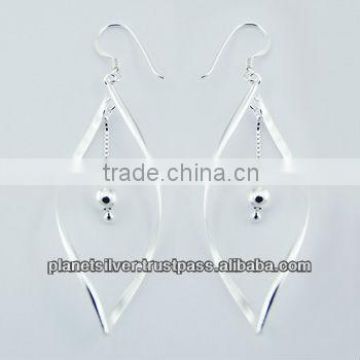 Silver Marquise Shape Danglers Chain With Sphere