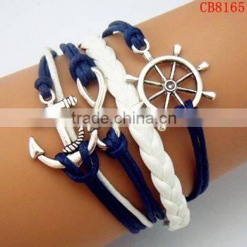 CB8165 sliver friendship anchor leather bracelet jewelry fro china braided handmade bracelet