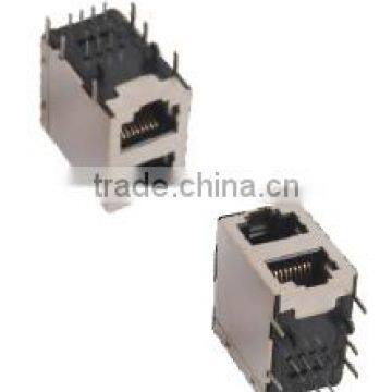 Double Row 2*1 port RJ45 Network Connector with Shielded