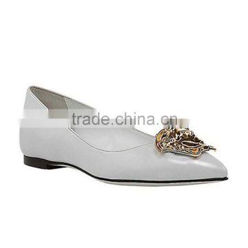 Celebrity Flats white heel shoes pointy toe skull embellished vamp new girls fashion design leather ballet flats