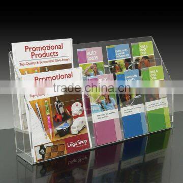 10-pocket, 2-tier clear acrylic brochure holder with removable pocket peg dividers