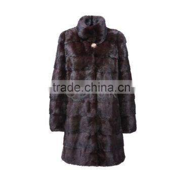 Lady Winter Long Genuine Natural Mink Coat with Stand Collar D0017
