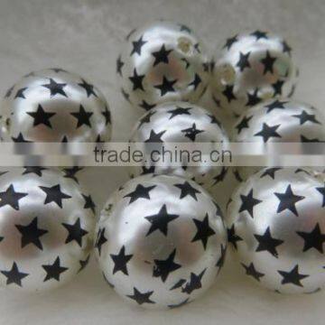 Jult 4th Chunky 20mm Round Acrylic Plastic Pearl with Star Print beads for Chunky Necklack Wholesales