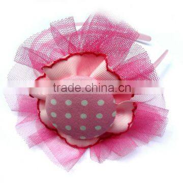 Big Lace Flower Plastic Headband With Button Decorated For Children