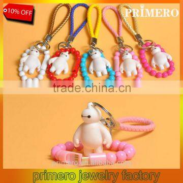 Cartoon Big Hero Baymax Keychain PU braided Leather Cord Key Ring Charge Line Bracelets