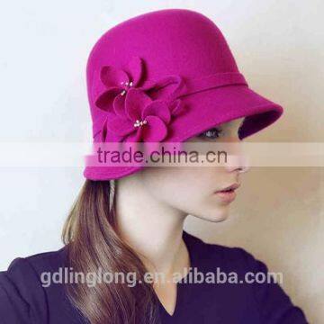 Wholesale Elegant floral bowler church hat cloche hat women wool felt bucket hat with handmade felt flowers