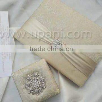Silk Wedding Invitation Card With Brooch and Ribbon photo-4