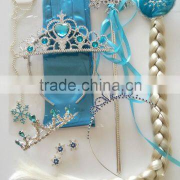 New arrival anna elsa frozen gloves + magic wand + rhinestone crown + hairpiece girls wig for sale GL4005