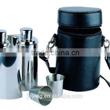 18oz Stainless Steel Columniform Hip Flask With Cup & Leather Pouch photo-1