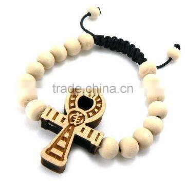 New Good Quality Wood ANKH CROSS Piece Adjustable Hip Hop Wood Bracelet