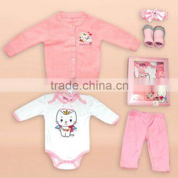 baby Sweater+baby body+pants+Shoes+Hair hoop 5pcs baby gift set