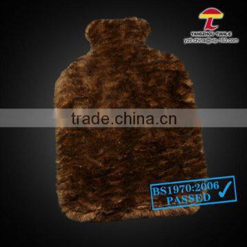 natural rubber hot water bottle with brown soft fleece cover