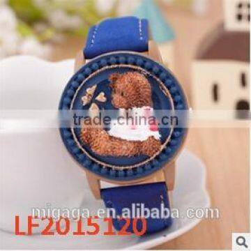 New stereoscopic little bear kids leather strap renovate watch