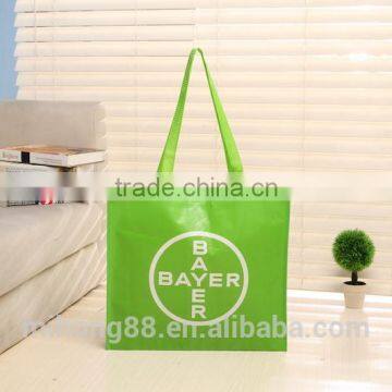 grocery store green with plastic button at opening laminated pp non woven shopping bag