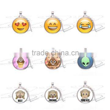 factory directly selling High quality fashion wholesales emoji 3D printed chain round pendant necklace Glass Cabochon Necklace