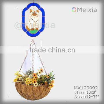 MX100092 wholesale tiffany style stained glass cat panel decorative hanging flower planters