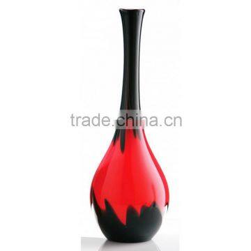 Black red solid color customized size leadfree crystal big belly long neck unique deisgn glass vase