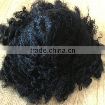 Silk Top and pu Around the Toupee, Afro Curl Men Toupee Natural Hairline photo-2