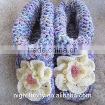 Purple Multi-color Knit Slippers,crochet Pale Yellow Flower,Alaskan Lilies,baby Shower,customized Size for Women and Baby photo-4