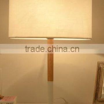 Metal Base Material and wood tube fabric shade table lamp white color base desk lamp