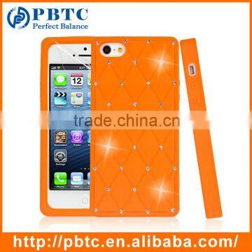 Set Screen Protector And Case For Iphone 5 , Orange Silicone Mobile Phone Diamond Cover