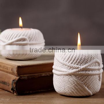 White Ceramic Ball of Yarn Candle Holder, Ball of Yarn Tealight holder