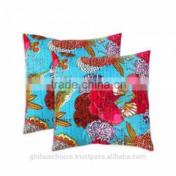 Indian Kantha Handmade Floral Throw Art Cushion Cover