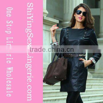 China manufacturer black leather ladies dress modern abaya dress