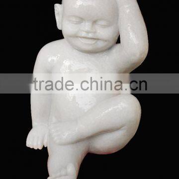 Naked Baby Kid Statue White Marble Stone Hand Carved Sculpture for Home Garden