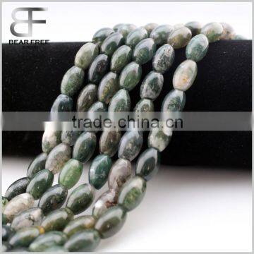 Natural Moss Agate Barrel Drum Rice 8*12mm Semi-Precious Gemstone Jewelry Making Loose Beads photo-2