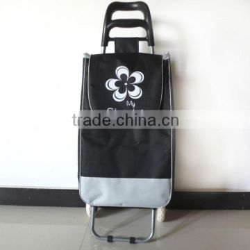 600D polyester basket style folding shopping trolley bag