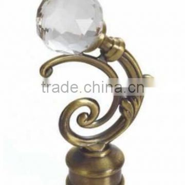 Elegant aluminum and crystal material curtain accessories curtain rod finials