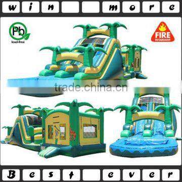 2016 hot 3 parts jungle kids and adults bounce house, big bouncing castle with removable slide n pool n stoppers for sale