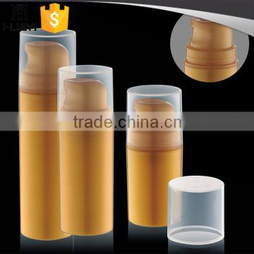 golden color cosmetic pp airless bottle with transparent cap