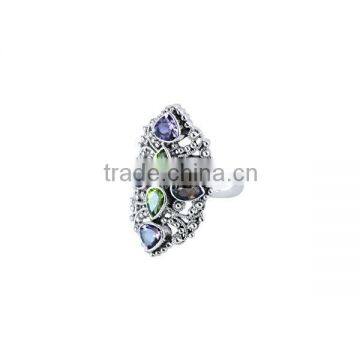 925 Sterling Silver Peridot Smoky Quartz Amethyst Gemstone Ring Jewelry