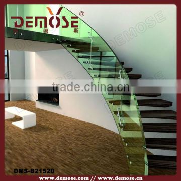 indoor colored glass railing for curved stairs