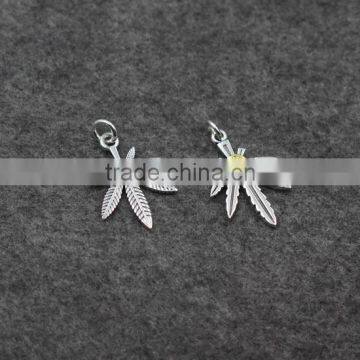 Silver Charm Pendant Feather Leaf Stone