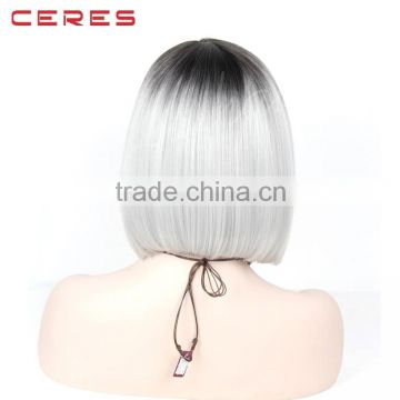 In Stock Ombre Grey Hair Wig Straight Gray Color Synthetic Bob Lace Front Wigs for Young Women