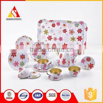 Nice water kettle tin tea cup flowers metal toy set