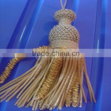 Vintage looped cord tassels gold with bullion wire material and big caterpillar