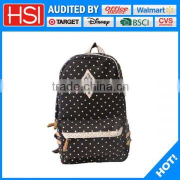 fabric white dots printing orange rubber puller black backpack