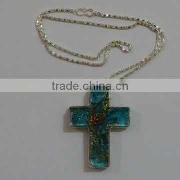 Sapphire Orgone Cross Shape Pendant With Metal Chain : Wholesaler Manufacturer