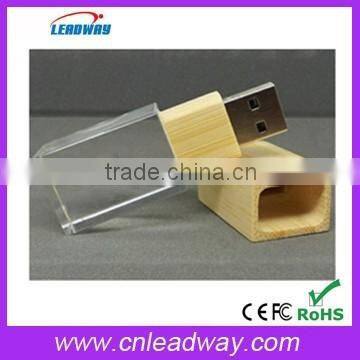 crystal wooden usb cheap promotion gift with 3D logo and free download for Christmas 1gb to 32gb