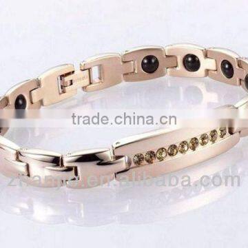 High polished rose gold plated titanium magnetic germanium stones bracelet with rhinestones