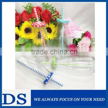 High Quality Glass Milk Bottle 300ml With Metal Lid And Straw