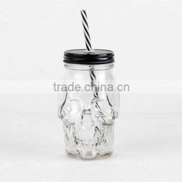 Skull Shape Glass Drinking Jar Without Handle