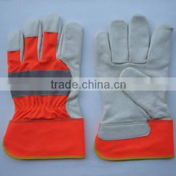 Hi-Vis Cow Grain Leather Full Palm Work Glove