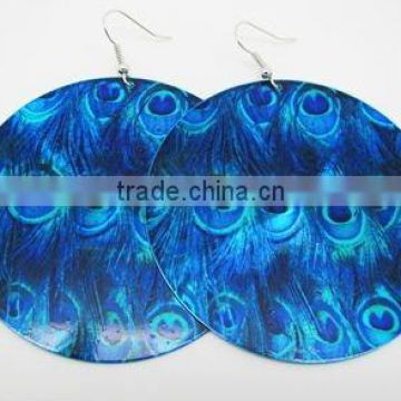 Fashion peafowl pattern earrings,Blue CD earring,Aluminum round ladies earring