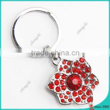 Red Rhinestone Zinc Alloy Flower Key Chain
