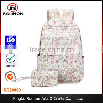 new fashion young school bag with pen bag set cotton school bag